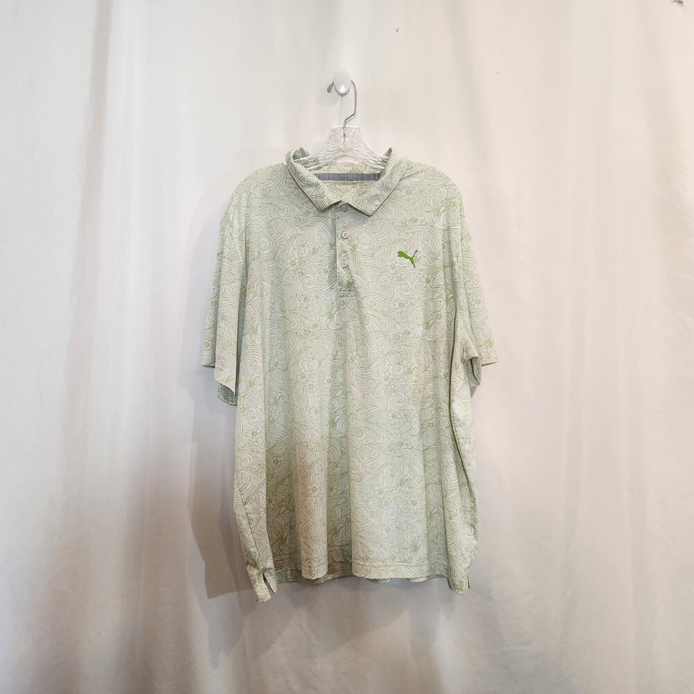 PUMA MATTR Gust O Wind Green White Floral Wind Swirl Design Golf Polo Mens 2XL